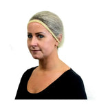 Beige mesh equi-net hair net with reinforced elastic band and single sewn join showing equi-net features