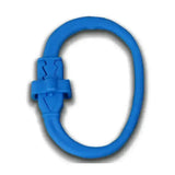 Blue silicone o-shaped wristband with molded clasp for equi-ping safety release and quick release method use