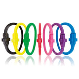 A set of colorful flexible plastic wristbands for equi-ping safety release with metal tethering ring and quick release method