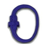 Purple silicone o-shaped wristband with textured clasp for equi-ping safety release quick release method and metal tethering ring
