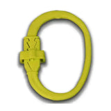 Bright yellow plastic power cord with molded connector for equi-ping safety release quick release method with metal tethering ring