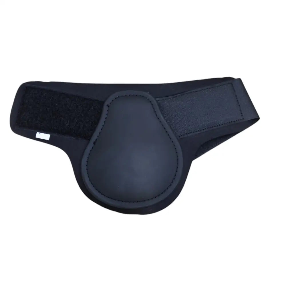 Black neoprene equi-sential fetlock boots with padded contoured design for equestrian horses