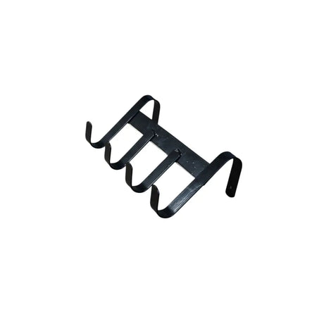 Black metal wall-mounted hook rack with four curved hooks for equi-sential handy hanger equestrian use with horses
