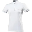 White short-sleeved equi theme cristal polo shirt with gray collar trim and zipper pull from shop soiled riding apparel