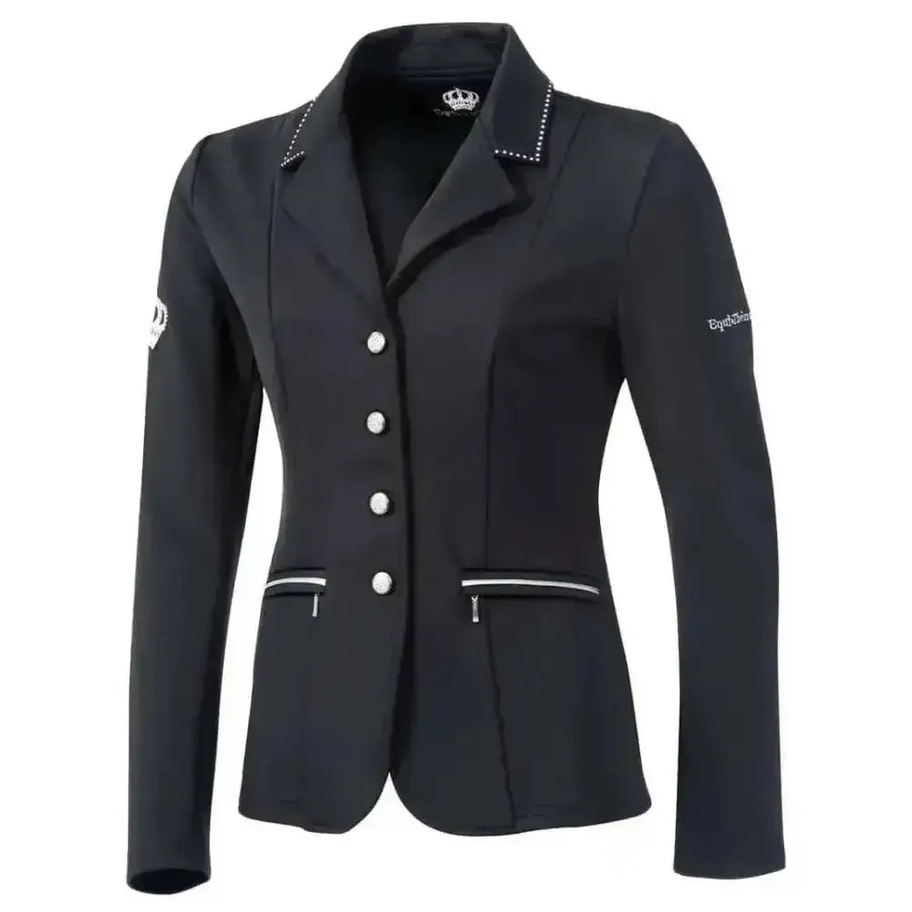 Black royal and langnickel equestrian jacket with white button accents and trim details from equi theme crystal grey line
