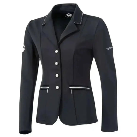 Black royal and langnickel equestrian jacket with white button accents and trim details from equi theme crystal grey line