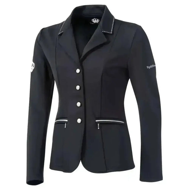 Black royal and langnickel equestrian jacket with white button accents and trim details from equi theme crystal grey line
