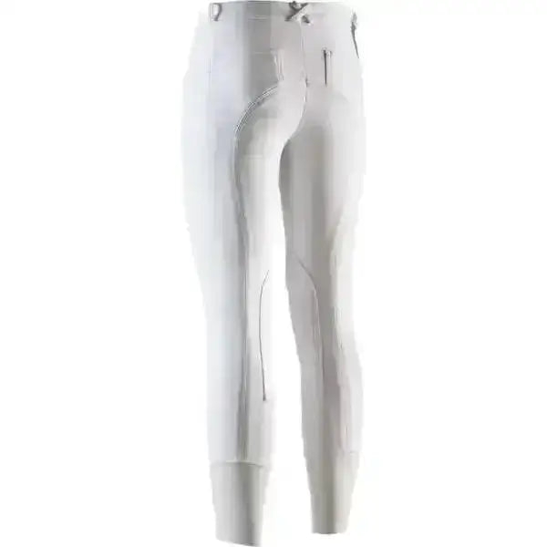 White equi theme pro cotton competition childs breeches with sleek fit and subtle stitching for riding events