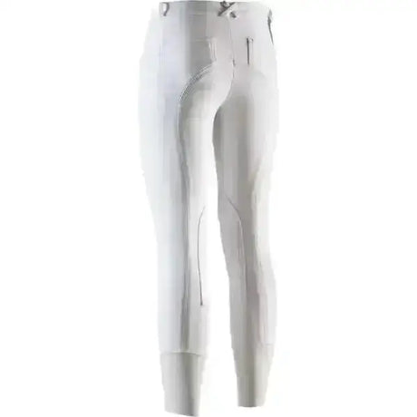 White equi theme pro cotton competition childs breeches with sleek fit and subtle stitching for riding events