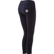 Dark navy blue equi theme pull childs breeches back view with subtle textured fabric and elasticated breeches features