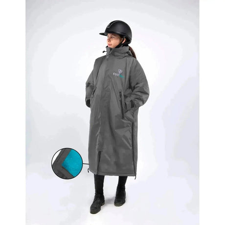 Equidry PRO RIDE Stowaway Waterproof Riding Over Coats Charcoal and Peacock Blue Outdoor Coats & Jackets Small Barnstaple Equestrian Supplies