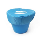 Blue padded equilibrium bucket cosi with white logo and insulated waterproof cover to prevent horse feed spoilage
