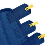 Blue neoprene wrist support with yellow velcro tabs from equilibrium equi-chaps close contact chaps for mud fever prevention