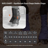 Black quilted equilibrium equi-chaps stable chaps with adjustable straps and padded design for stable boots protection