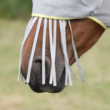 A light gray mesh equilibrium field relief muzzle with yellow trim and white relief muzzle fringe over the muzzle