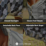 Gray and black hexagonal patterned equilibrium field relief waterproof fly rug with adjustable neck straps for horses