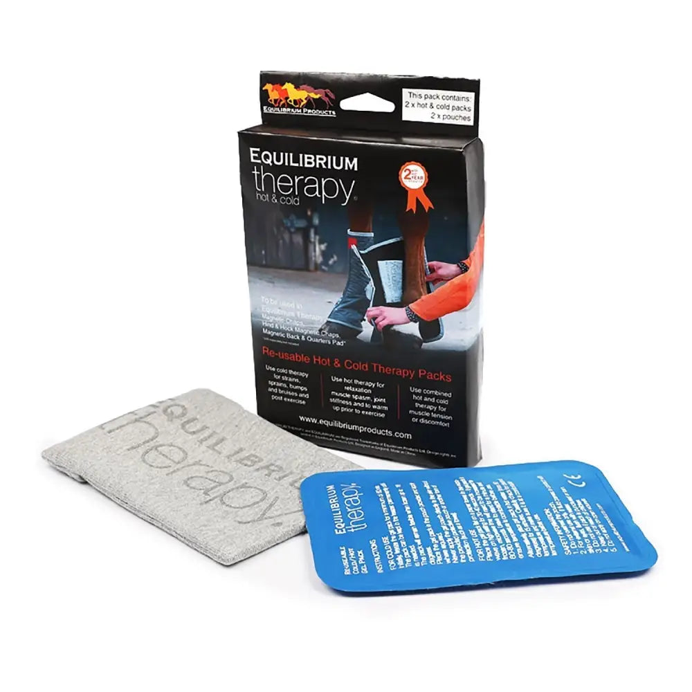 Gray and blue equilibrium hot and cold pouches for targeted hot and cold therapy and horse therapy use