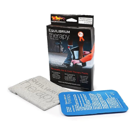 Gray and blue equilibrium hot and cold pouches for targeted hot and cold therapy and horse therapy use