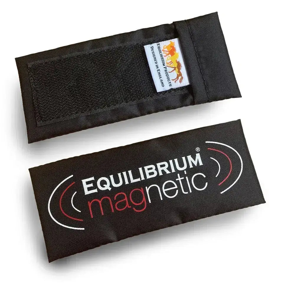 Black fabric equilibrium magnetic spare magnet strap with white red branding and small logo tag for magnet support mobility