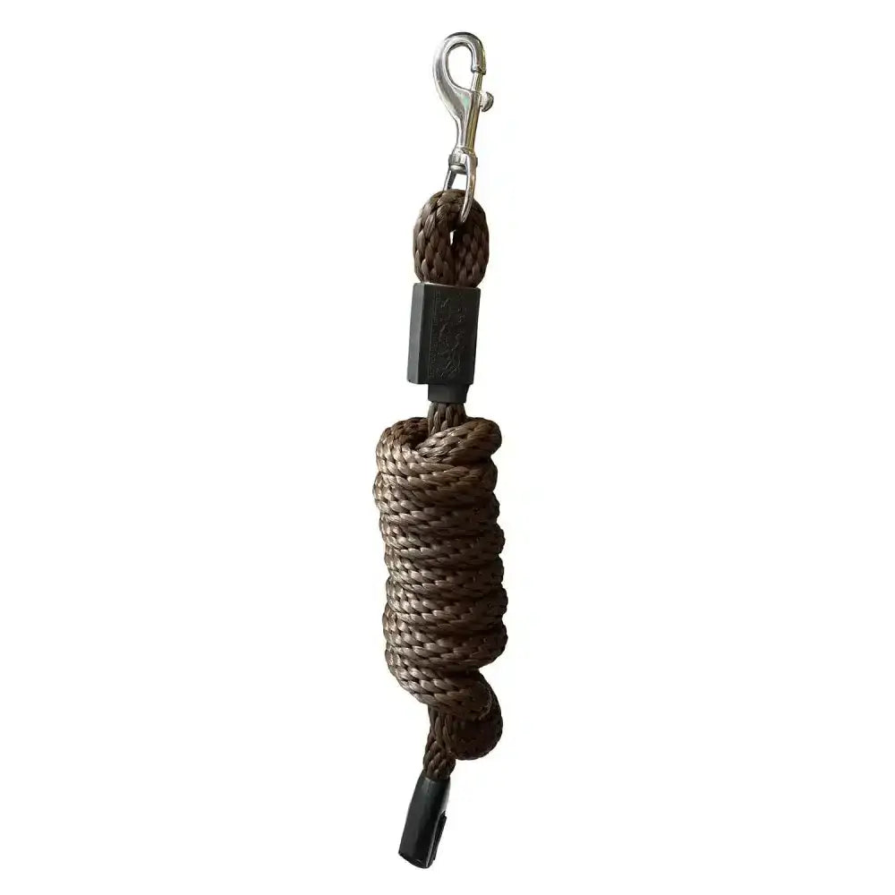 Brown braided rope stellar lead rope with silver metal clip and black plastic end caps from equilibrium stellar lead