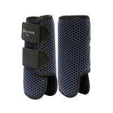 Navy blue perforated equilibrium tri-zone horse leg guards with black straps and branded patch perfect all-rounder boots