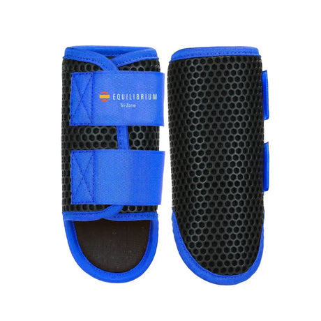 Blue and black equilibrium tri-zone brushing boots with honeycomb mesh design for horse leg protection