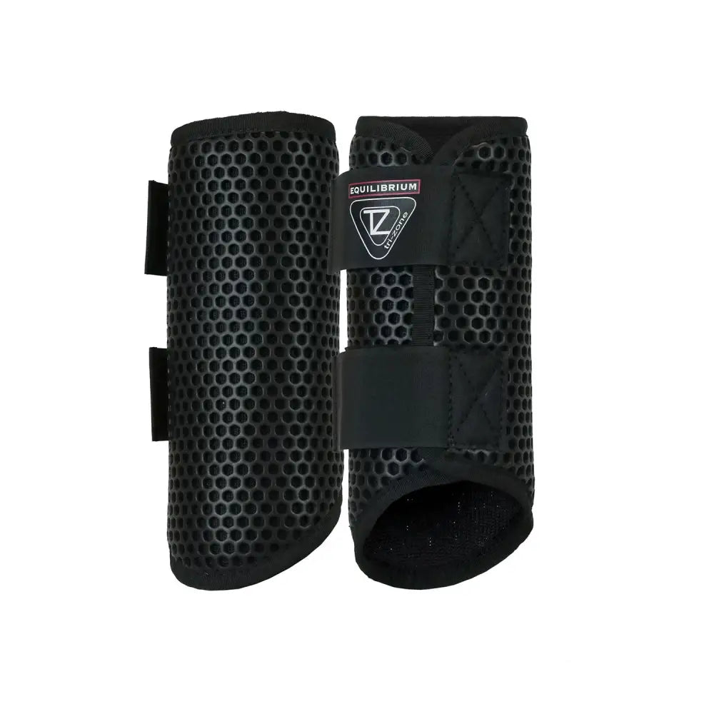 Black equilibrium tri-zone brushing boots with honeycomb mesh and adjustable velcro straps for horse leg protection boot scientifically tested