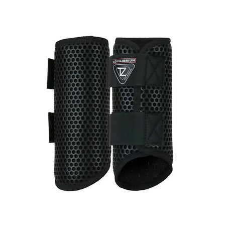Black equilibrium tri-zone brushing boots with honeycomb mesh and adjustable velcro straps for horse leg protection boot scientifically tested