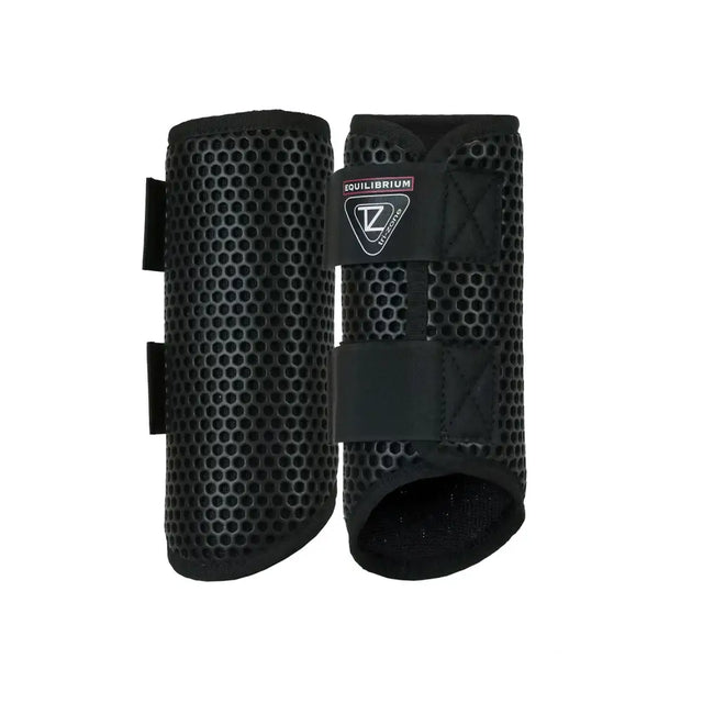 Black equilibrium tri-zone brushing boots with honeycomb mesh and adjustable velcro straps for horse leg protection boot scientifically tested