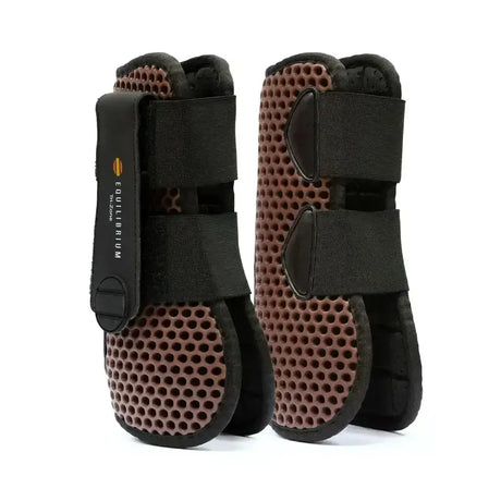 Brown and black tiz zone tendon boots brown with perforated padding for tendon protection and support
