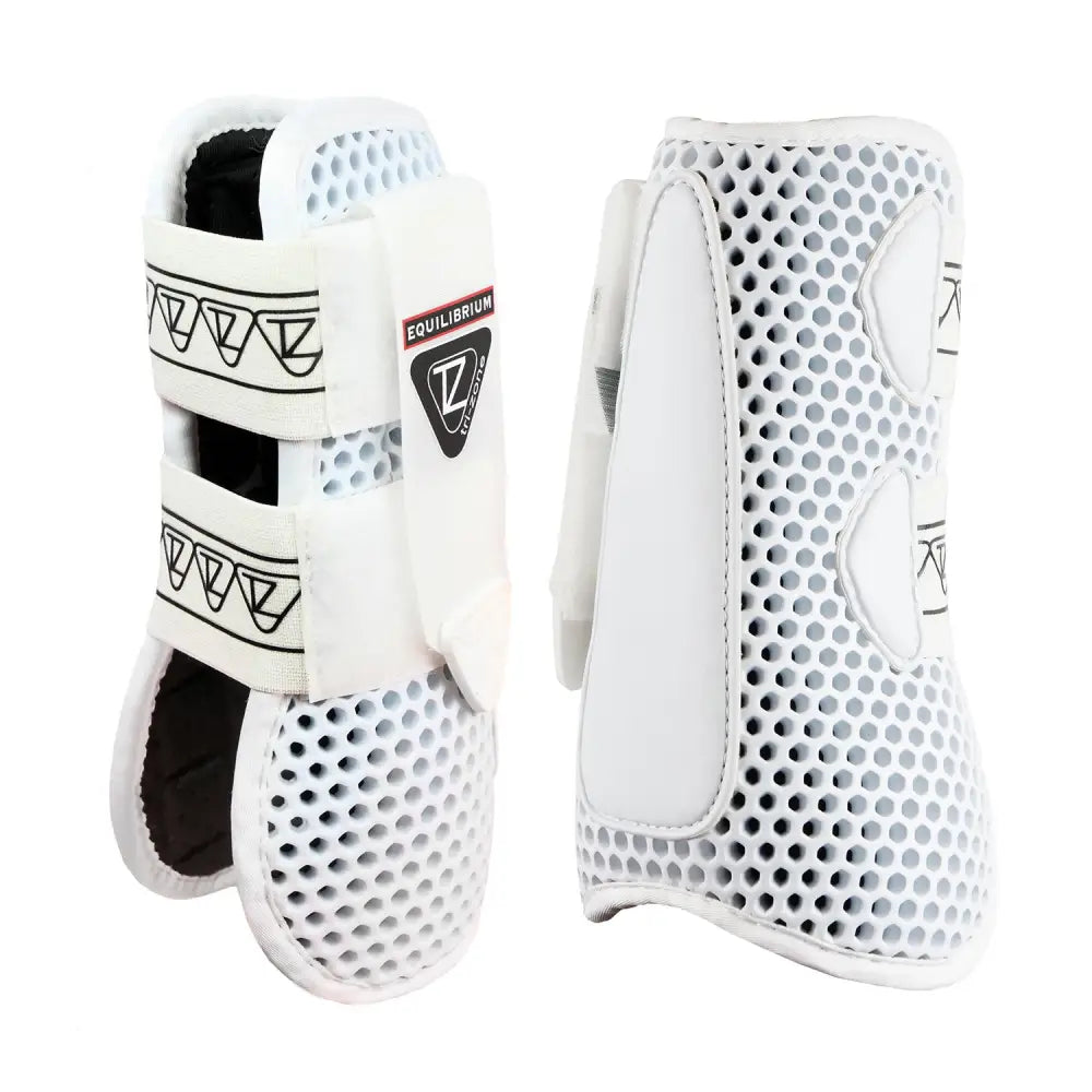 White equilibrium tendon boots with perforated mesh and black trim offering the ultimate combination of flexible boot