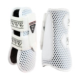 White equilibrium tendon boots with perforated mesh and black trim offering the ultimate combination of flexible boot