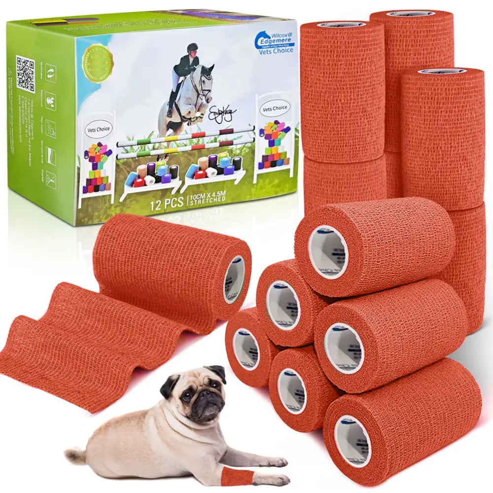 Orange textured elastic wrap rolls of equimed 10cm vetwrap 12 wraps for secure flexible bandaging