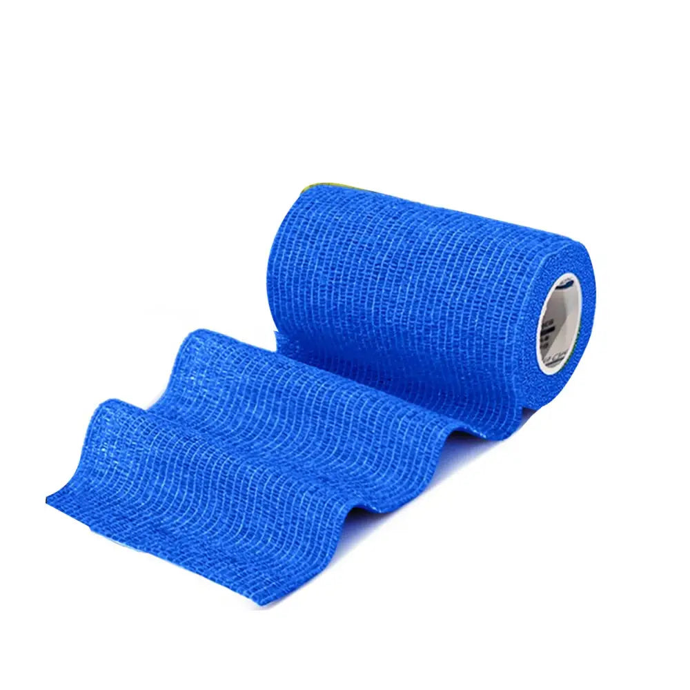 Bright blue textured fabric roll with woven pattern equimed 10cm vetwrap single for secure vet wrapping