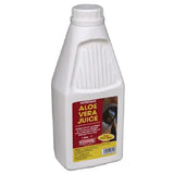White plastic bottle of equimins aloe vera juice with red and yellow label for vera juice horse supplement