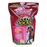 Red and pink resealable bag of equimins biotin 15 eco packs hoof biotin plus 25 horse hoof supplements with zinc methionate bound