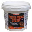 White plastic tub of equimins biting midge cream 350g to soothe itching skin from fly and midge bites