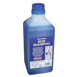 Blue plastic 1 litre bottle of equimins blue shampoo for greys ideal for white coats and horse shampoos care