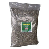 A clear plastic bag of dried dark green and brown herb clivers from equimins clivers straight herb clivers blend