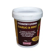 White plastic tub of equimins country living pure garlic granules with mint 500g horse supplement