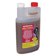A 1-litre transparent plastic bottle of equimins milk thistle liquid with red cap to help maintain liver function