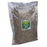 A clear plastic bag containing dried greenish brown herbs meadowsweet leaves from equimins straight herbs