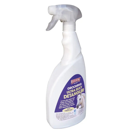 White plastic spray bottle equimins ultra silky detangler for easy detangling manes and horse hair care