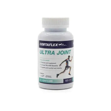 White plastic bottle of equine america cortaflex human capsules with black pepper extract and boswellia serrata extract label