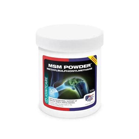 White plastic container of equine america msm powder 500gm jointcare msm powder 500g for equine health
