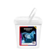 White plastic bucket with handle labeled sandout pellets by equine america to restore healthy microbiome in horses