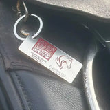 Silver equine emergency tag with red qr code and horse logo for instantly accessible emergency contact details