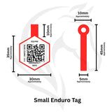 Red hexagonal equine emergency tag endurotag with qr code and loop for attachment designed for quick info access
