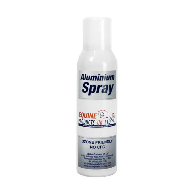White aluminium spray aerosol can by equine products uk ltd for treating bacterial infection on horses