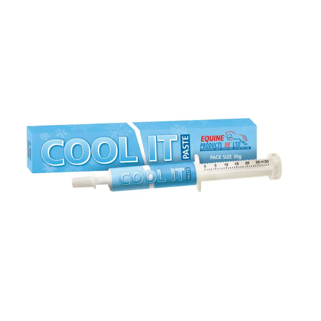 Blue cool it paste in a syringe tube by equine products uk ltd featuring probiotic saccharomyces cerevisiae cooling lotion